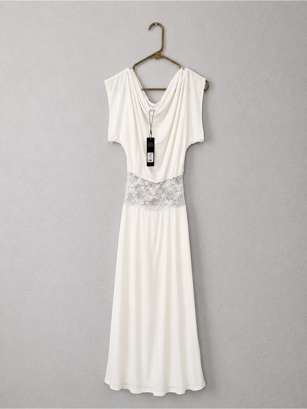 Fashion Nova One-Shoulder Lace Waist Maxi Dress - White